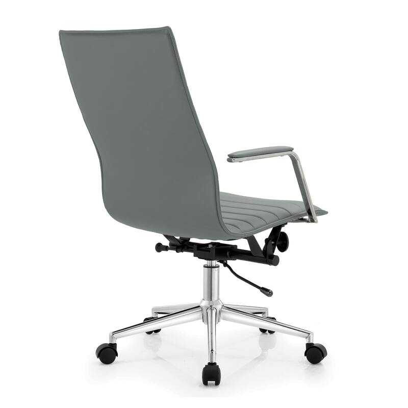 Modern High Back Office Chair Ribbed PU Leather Tilt Adjustable Conference Room Task Work Computer