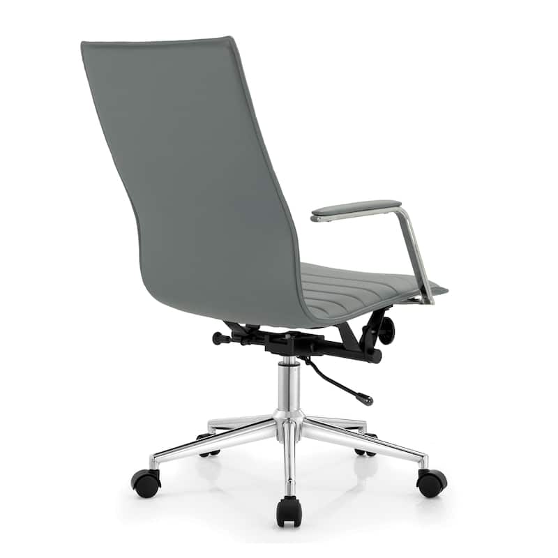 Set of 2 High Back Office Desk Chair | Upholstered Ribbed PU Leather | Armchair for Home, Executive, Conference, Meetings