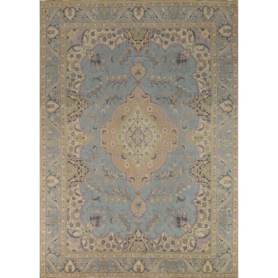 Light Blue Tabriz Persian Area Rug Handmade Bedroom Wool Carpet - 9'5"x 12'5"