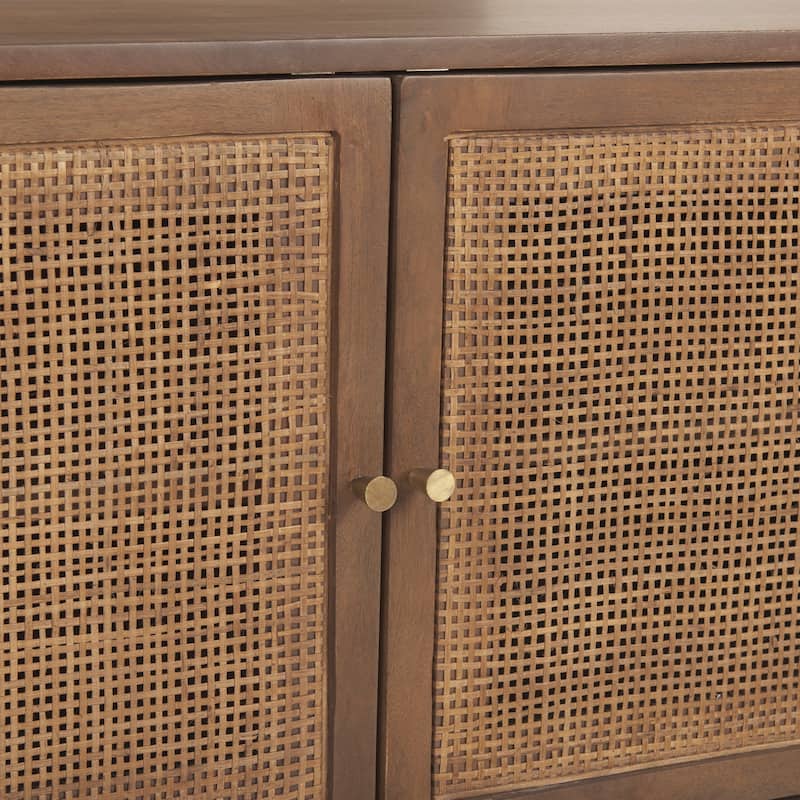 Grier Light Brown Solid Wood With Cane Accents Media Console