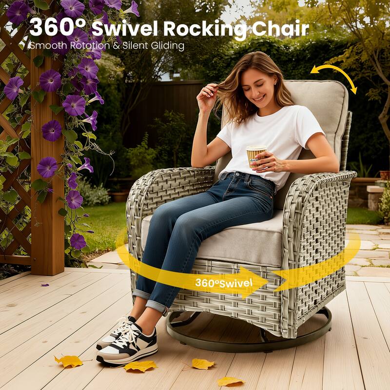 HOOOWOOO 11-piece Outdoor Patio Sofa Wicker Furniture Swivel Chair Set with 54" Fire Pit Table