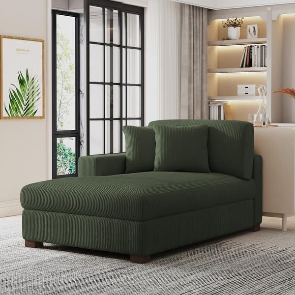 slide 2 of 13, Modern Corduroy Indoor Chaise Lounge Couch with Pillows Left Facing - Green/Left