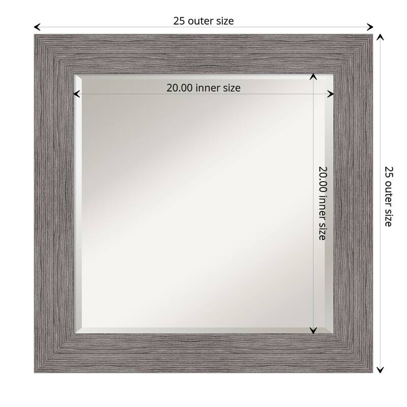 Beveled Bathroom Wall Mirror - Pinstripe Frame - Outer Size: 25 x 25 in - Pinstripe Plank Grey