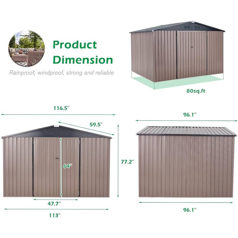 AECOJOY Outdoor Metal Storage Shed with Lockable Door