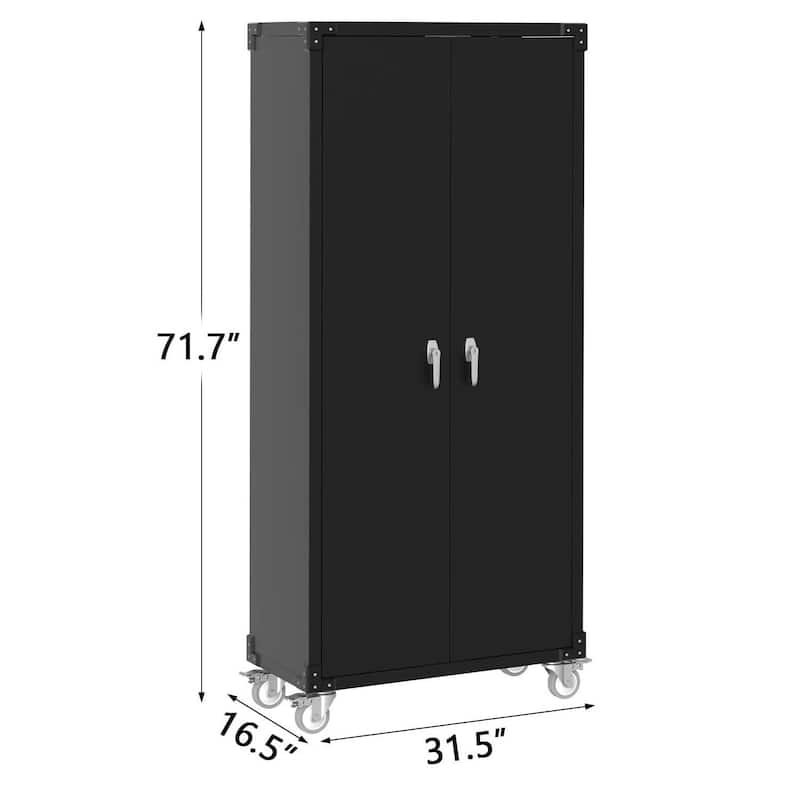 72" High Lockable Storage Cabinet with 4 Adjustable Shelves and Pegboard - N/A