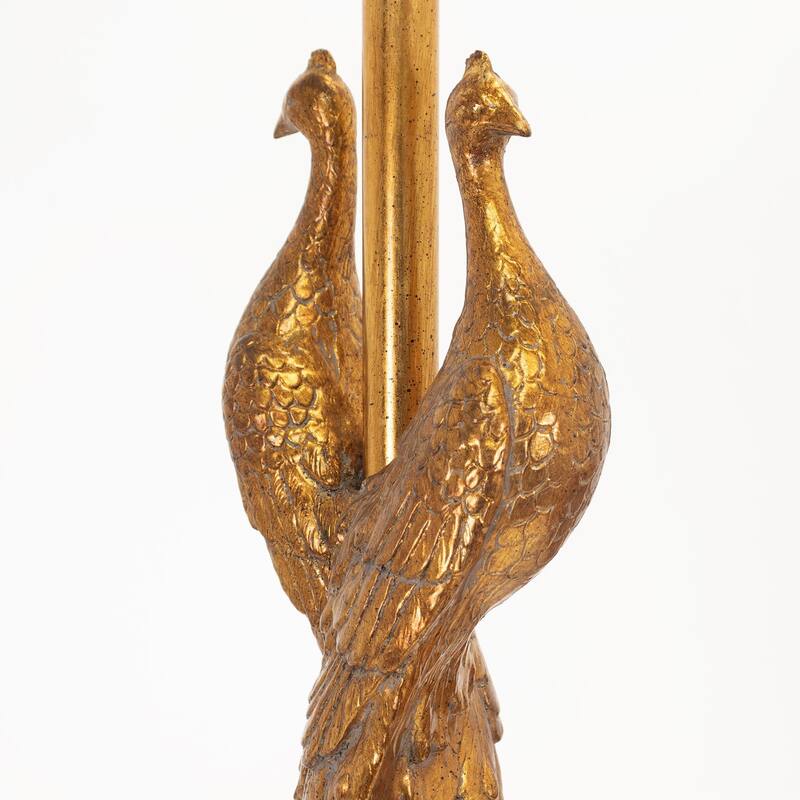 Golden Peacock Table Lamp with Resin and Acrylic Shade