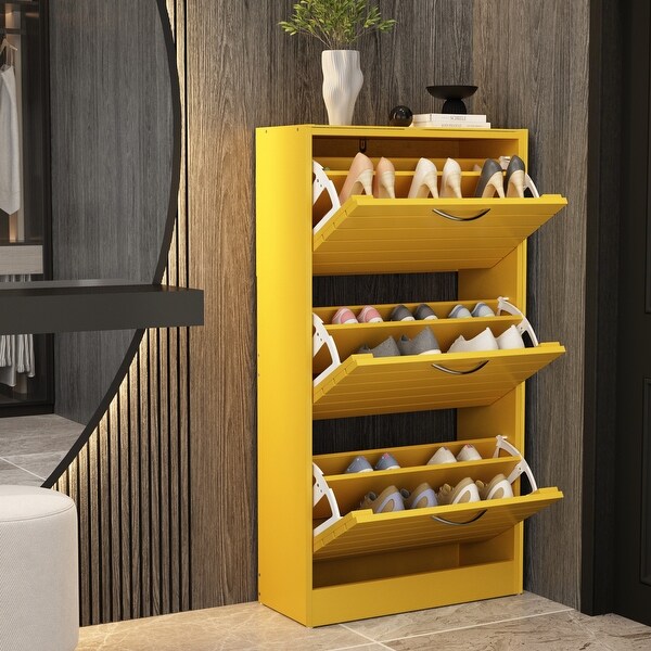 Shoe Cabinet Narrow Shoe Cabinet with 3 Flip Door Space Saving 3
