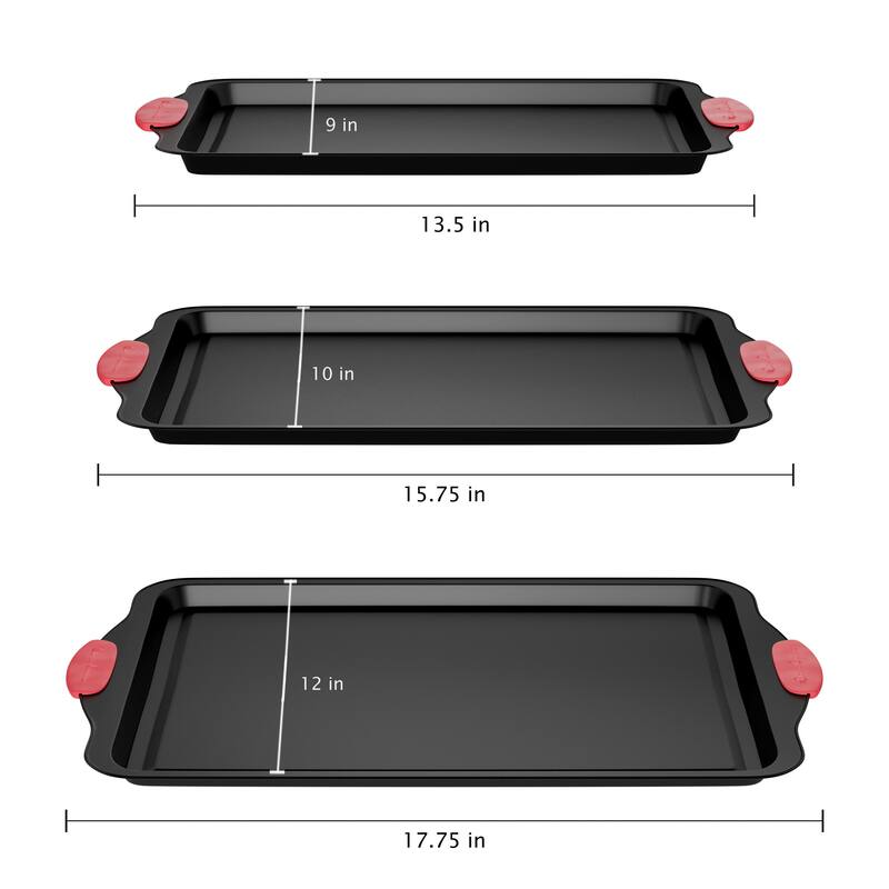 Baking Pans - 3-Piece Nonstick Cookie Sheets or Jelly Roll Cake Pan Set by Classic Cuisine (Black)
