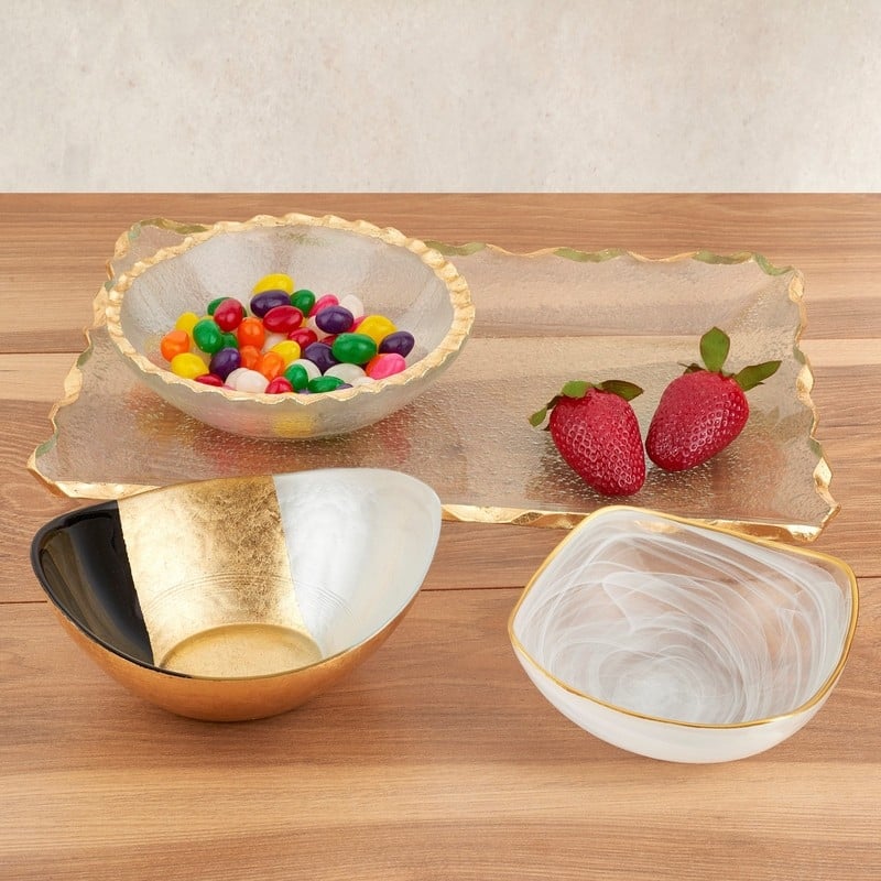 Gold Black and White Oval Glass Bowl - 2" x 6" x 5.5"