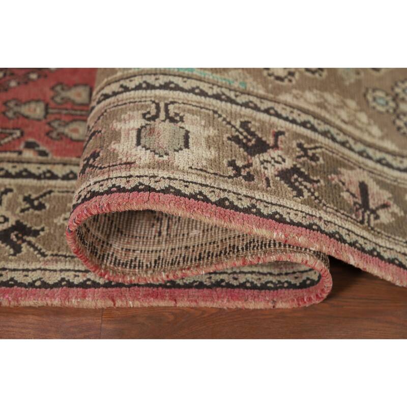 Pink Geometric Joshaghan Persian Vintage Area Rug Handmade Wool Carpet - 4'6" x 7'4"