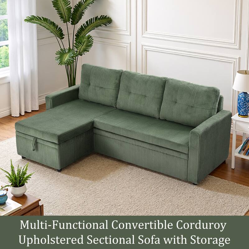 Tufted Convertible Corduroy/ Linen Modular Sectional Sofa with Storage Chaise