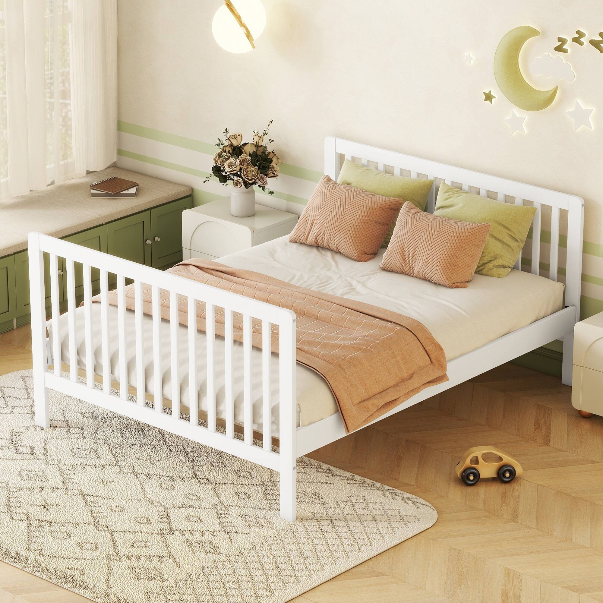 White Creative Crib with Changing Table, Convertible into Full Size Bed