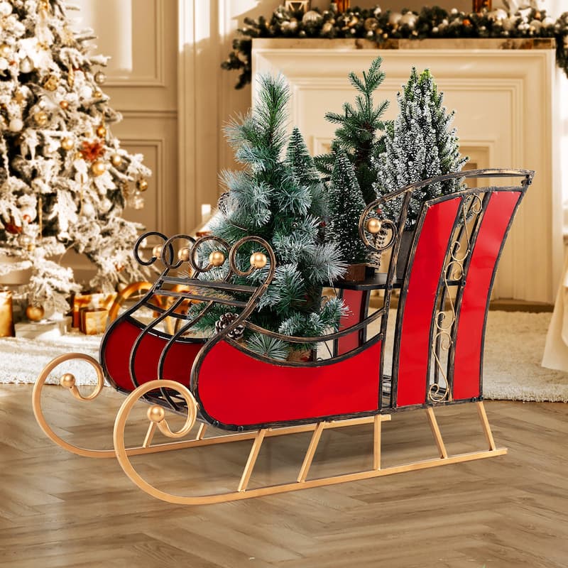 Gymax 23''Christmas Santa Sleigh w/ 2-Tier Storage Shelf Christmas - See Details