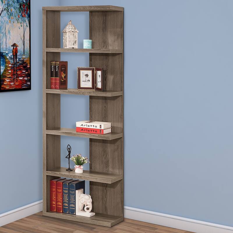 Spacious Semi Backless Wooden Bookcase, Gray