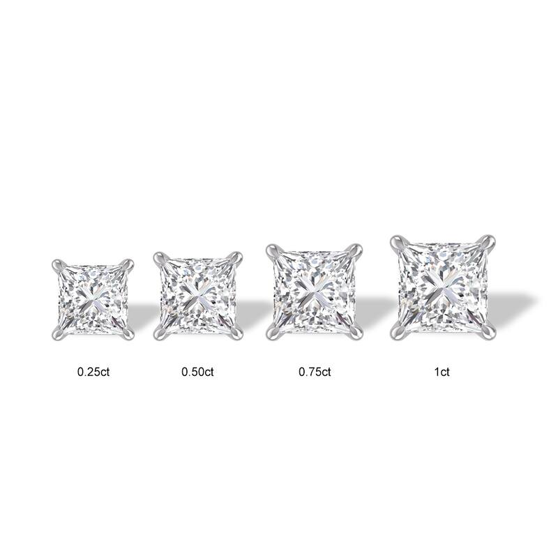 Marquee Lab Grown 3/4 Carat Princess Cut Solitaire Diamond Earrings in 14K White Gold