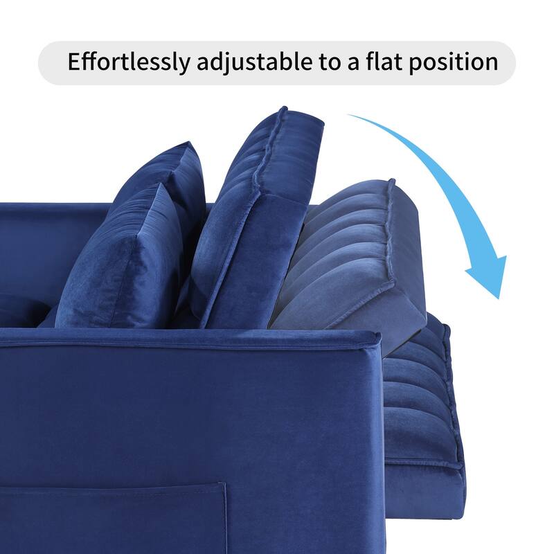 Modern 70" L 3-in-1 Multi-Functional Blue Sleeper Sofa with Iron Frame Pull-Out Loveseat