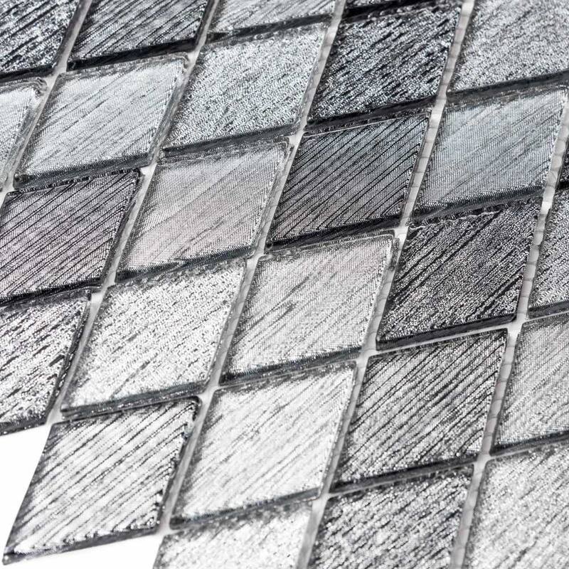 Cosmos Rhombus 12in x 12in Silver Glass Backsplash Wall Tile