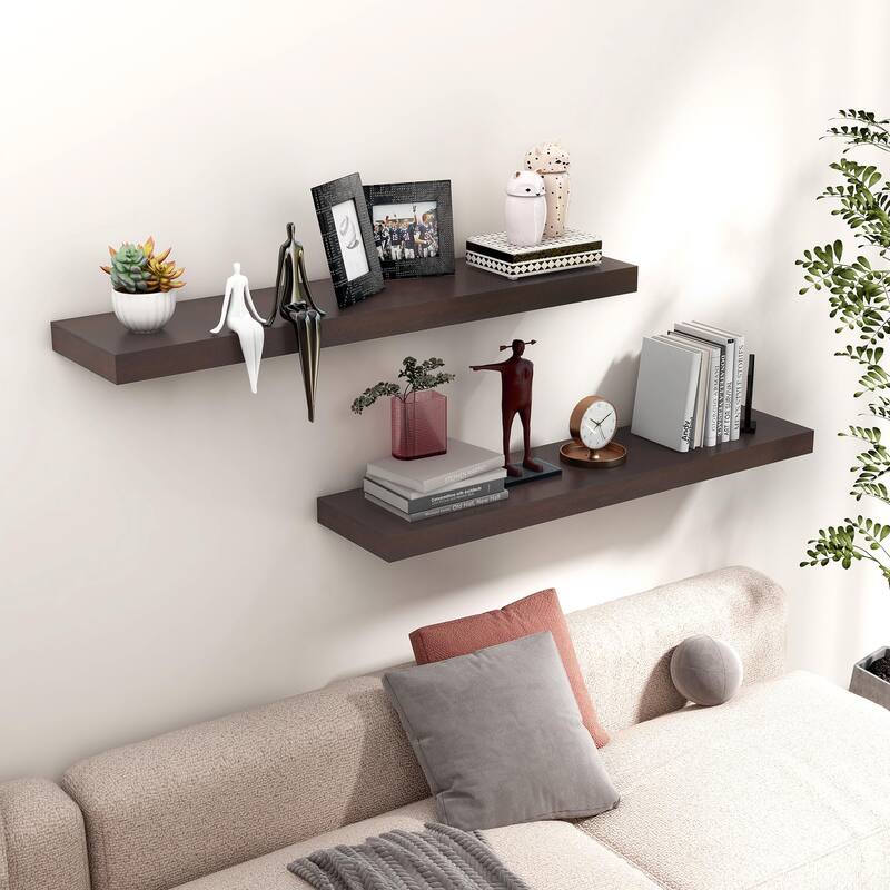 2 Piece Pine Veneer Wood Wall Mounted Floating Shelf