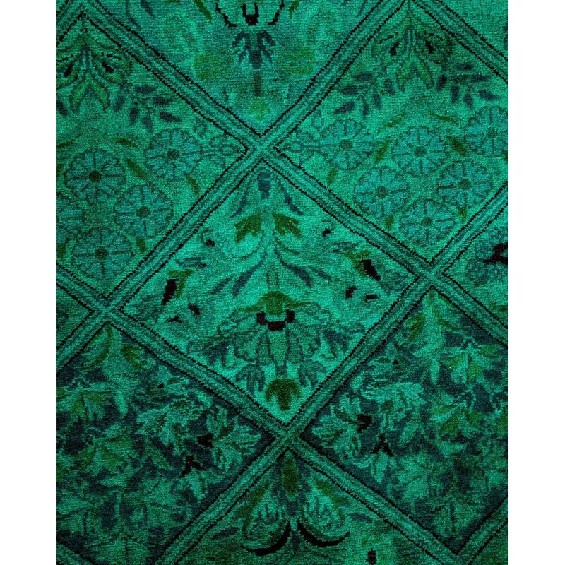 Overton Hand Knotted Wool Vintage Inspired Modern Contemporary Overdyed Green Runner Rug - 4' 3" x 19' 10"