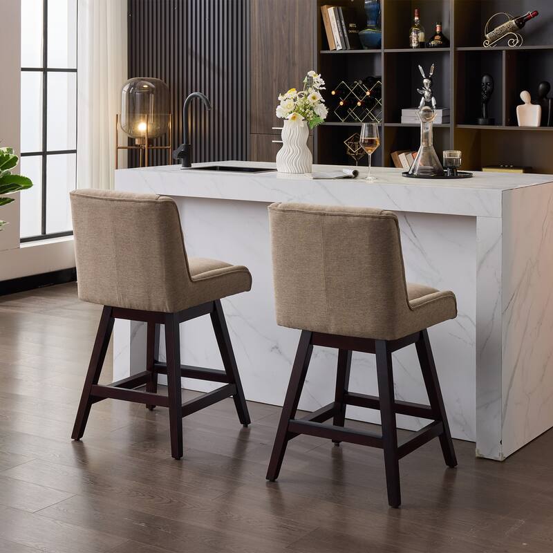 2-Pack Swivel Bar Stools - 360° Rotating Solid Wood and Fabric Stools with Comfortable Cushion