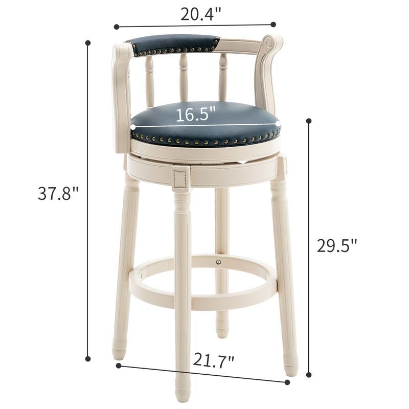Leather Upholstered Wooden 360 Degrees Swivel Barstool with Back