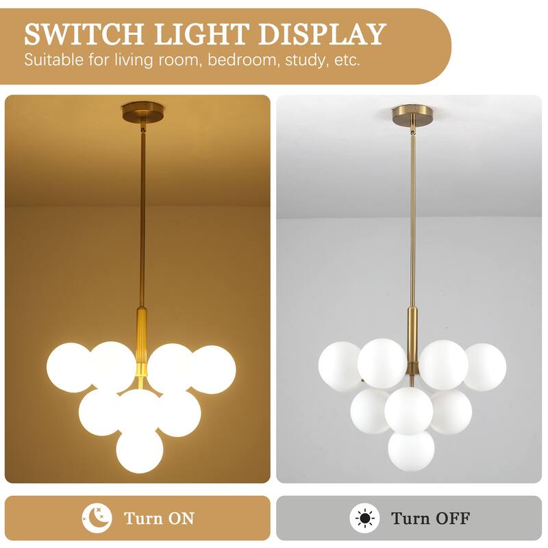 13 - Light Dimmable Tiered Modern Globe Glass Chandelier Empire Sputnik Island Pendant Lights