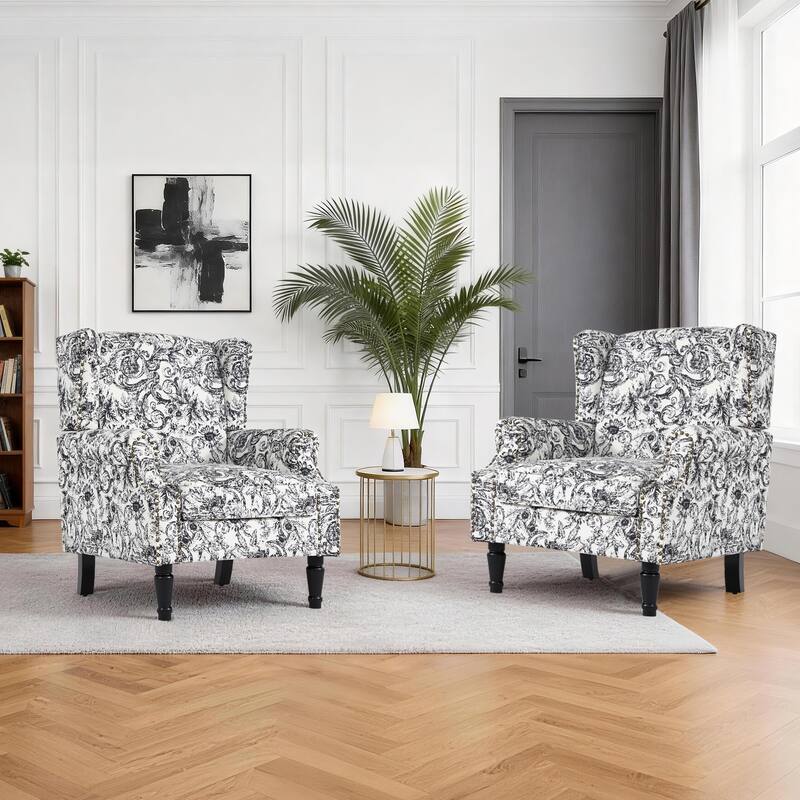 Upholstered Nailhead Trim Armchair Wingback Accent Chairs Set of 2