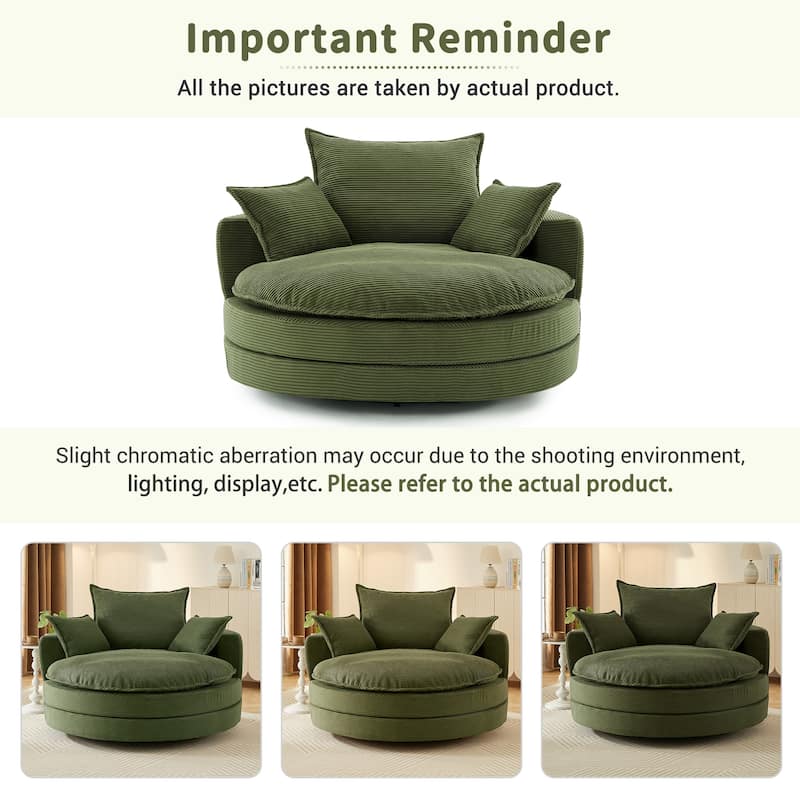 Roomfitters Swivel Barrel Chair with Dual-Layer Cushion and 3 Pillows, Comfy Accent Chair for Home or Office