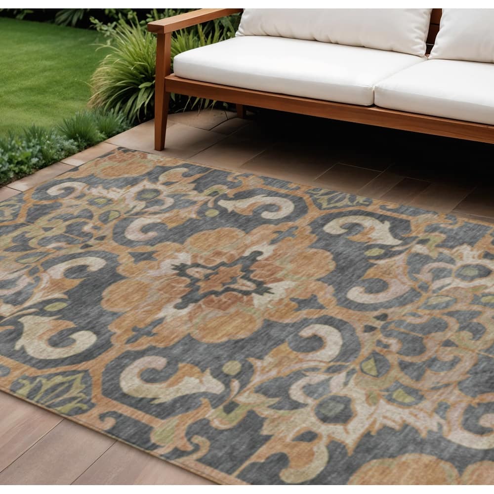 HomeRoots Damask Traditional Rectangle Outdoor Rug