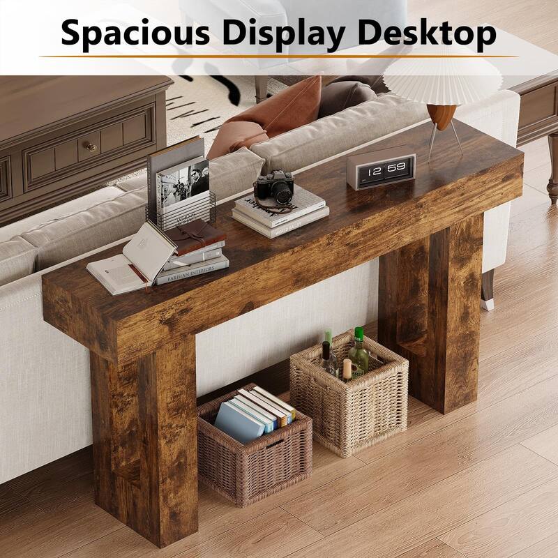 Farmhouse Entryway Table, 63-Inch Long Narrow Console Table Behind The Couch, Wooden Rectangular Sofa Table