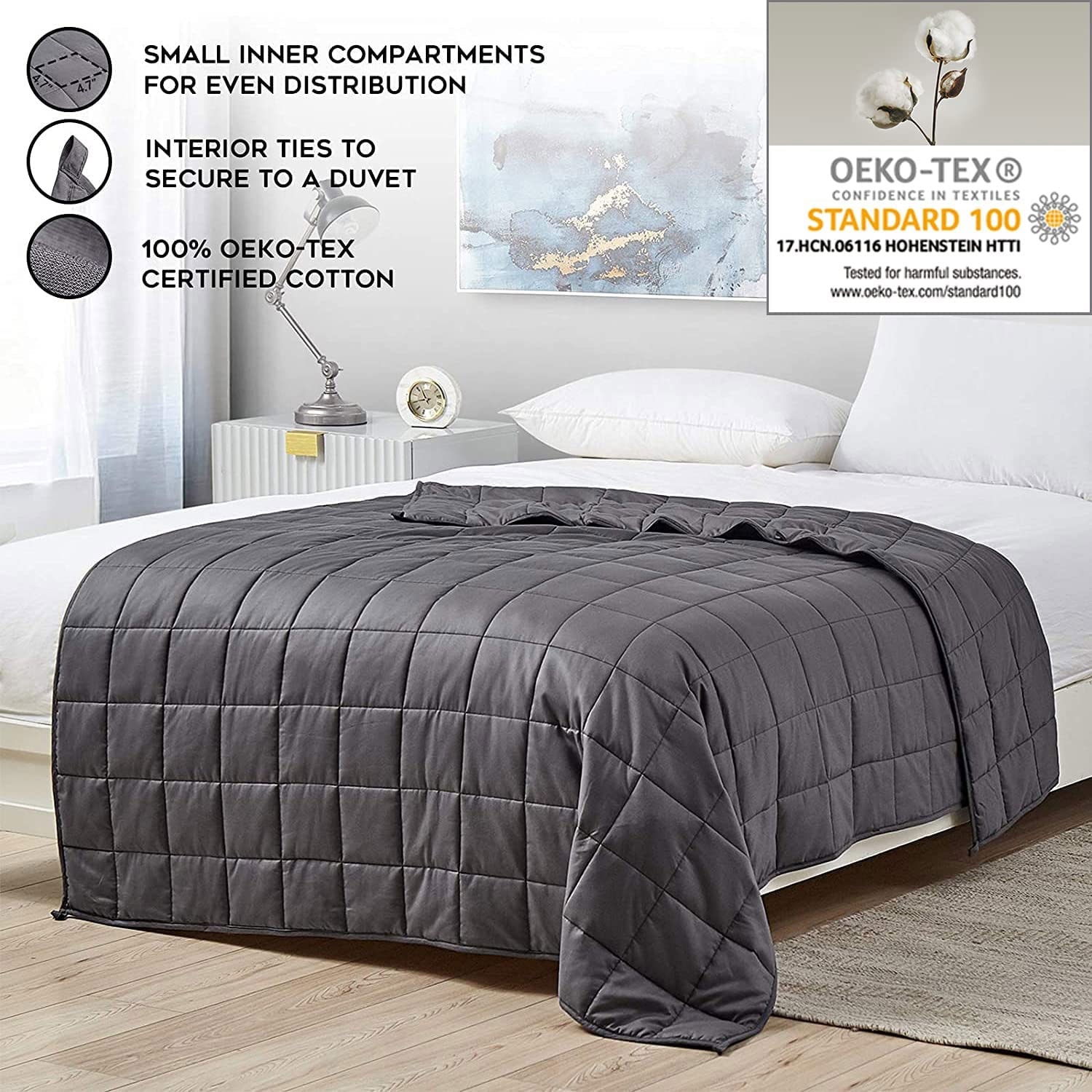 YnM Cotton 48 x 72 In Premium Weighted Blanket for Twin Full Beds Dark Grey