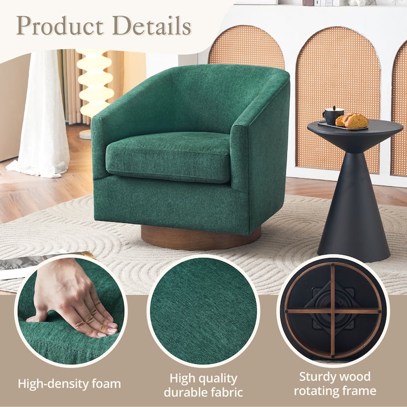 Modern Accent Chair Upholstered Fabric Living Room Swivel Barrel Armchair Wood Frame