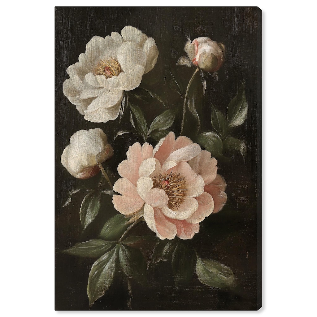 White Peonies in Dark II Canvas by Art Remedy, Gallery Wrapped