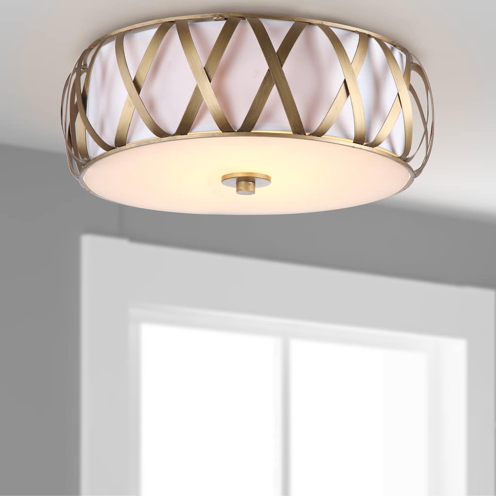 SAFAVIEH Lighting Cori 2-Light Gold Cross Ceiling Light - 15.375"x15.375"x6.125" - Antique Gold - 15Wx15Dx6H