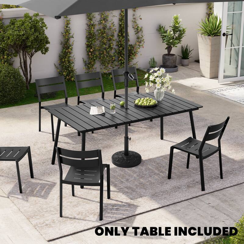 Outdoor Dining Furniture Rectangular Dining Table with Umbrella Hole - Black - 70.87 inches long