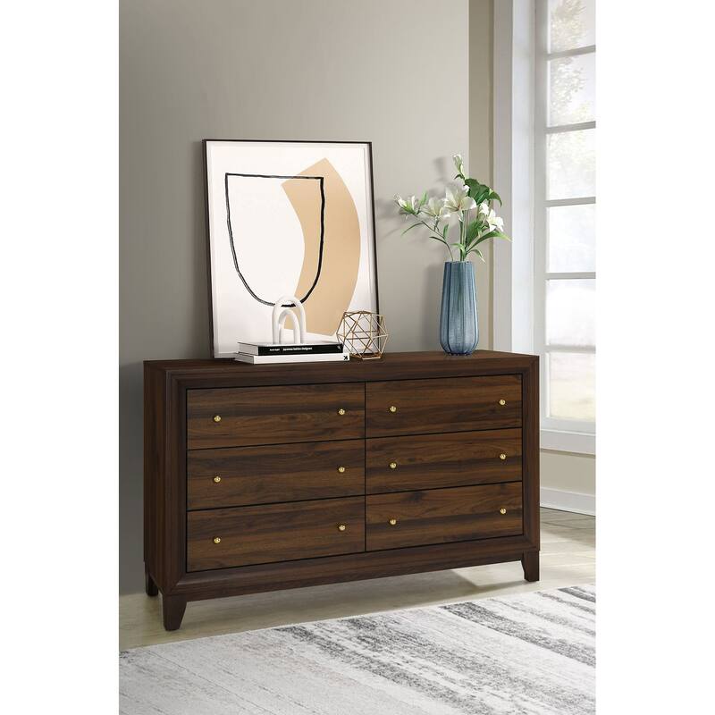 Welsley 6-drawer Dresser and Mirror Walnut