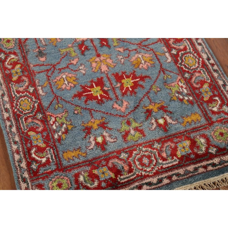 Blue Floral Oushak Indian Accent Rug Handmade Wool Carpet - 2'10"x 4'11"