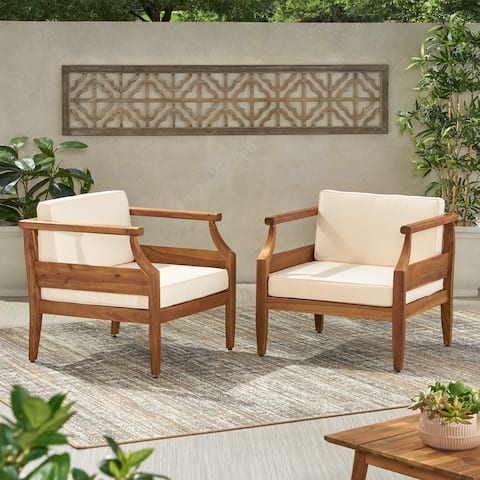 Aston Outdoor Modern Acacia Cushioned Club Chairs (Set of 2) by Christopher Knight Home