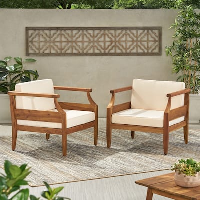 Aston Outdoor Modern Acacia Cushioned Club Chairs (Set of 2) by Christopher Knight Home