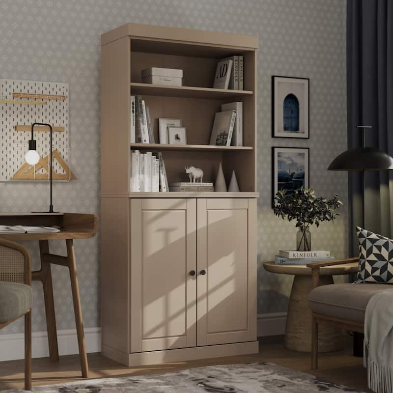 100% Solid Wood 6-Shelf Bookcase with Optional Doors by Palace Imports - 2 Dr Wood - Beige