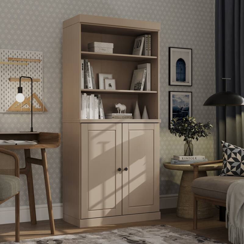 Palace Imports Solid Wood 6-Shelf Bookcase, Raised Panel Doors, Adjustable Shelves