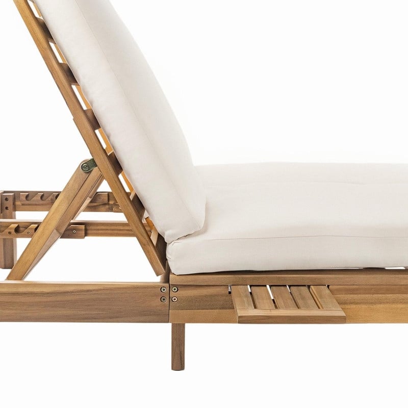 Acacia Wood Double Outdoor Chaise Lounge with 5-Position Adjustable Backrest