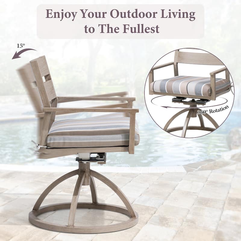 Outdoor Patio Swivel Aluminum Dining Chairs with Sunbrella Fabric Cushion