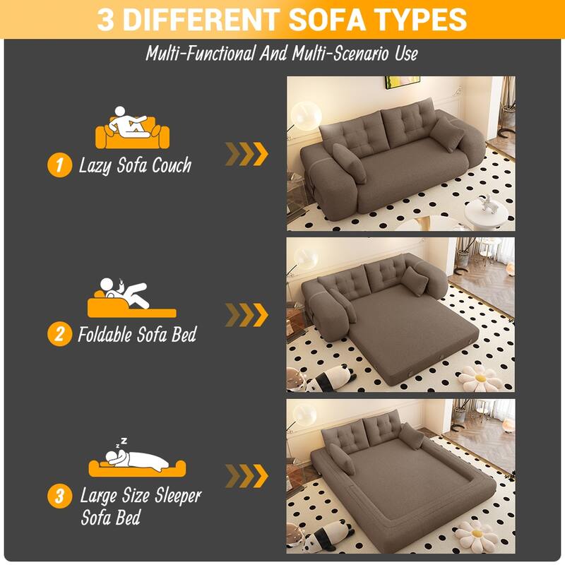 78.7" Multi-Functional Foldable Sofa Bed, 3-in-1 Teddy Fabric Foam-Filled Sleeper Sofa Bed for Living Room, Guest Bed