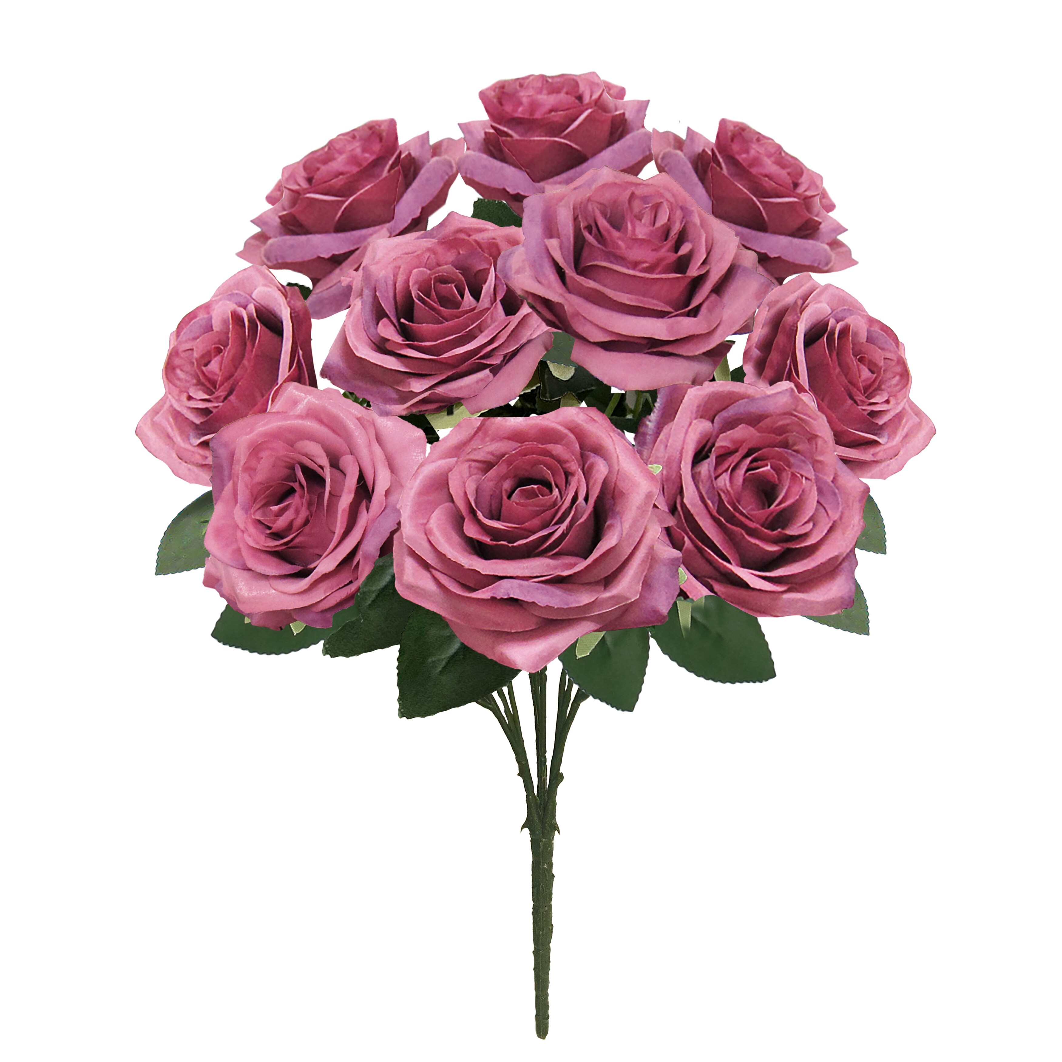 Set of 2 Artificial Queen Rose Flower Stem Bush Bouquet 18in - On
