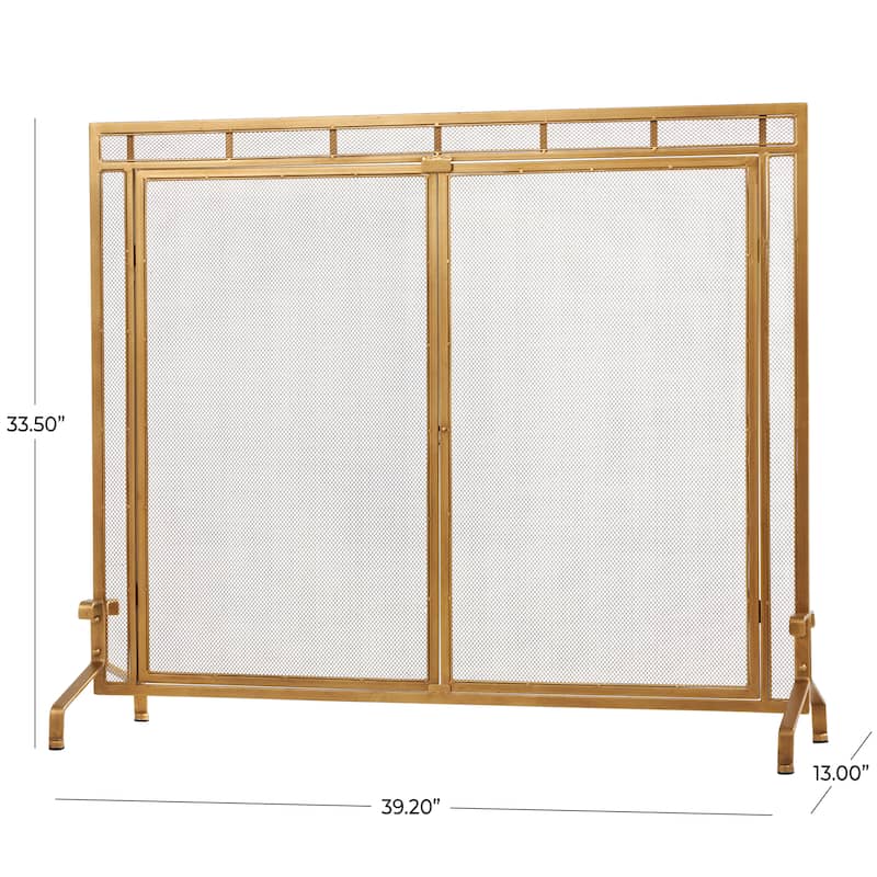 Metal Geometric Single Panel Fireplace Screen with Latched Doors and Arched Feet - Gold - Roche River Decor - 13"Wx39"Lx34"H