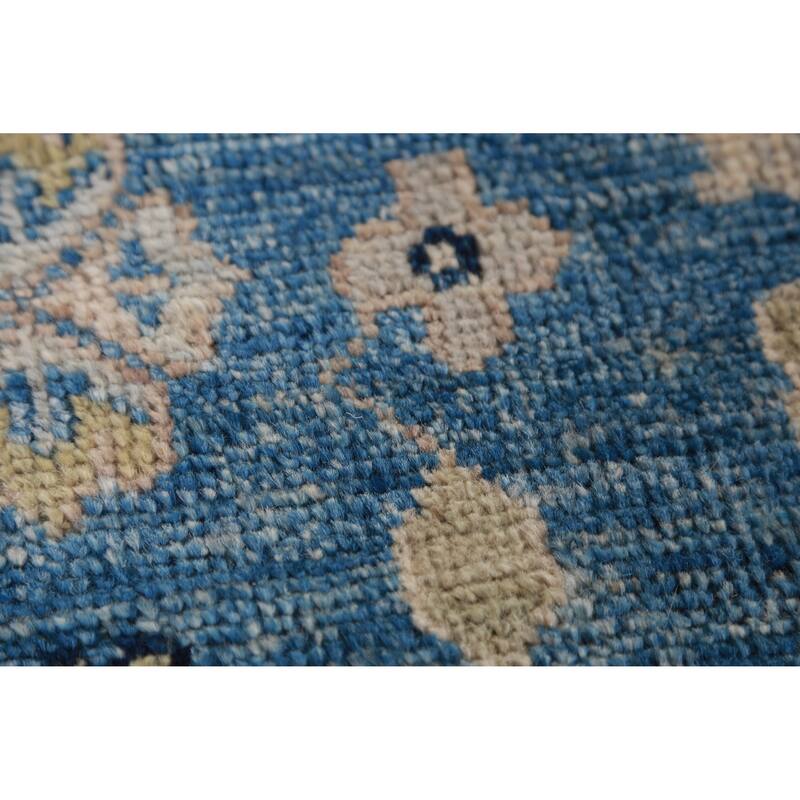 Hand Knotted Oriental 100% Wool Carpet Transitional All-Over Navy Blue & Blues Oushak Runner Rug - 9' 8'' X 2' 7''