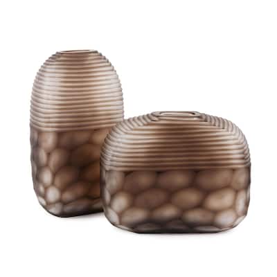 Allan Andrews Handmade Brown Cut Patterned Contemporary Glass Vase