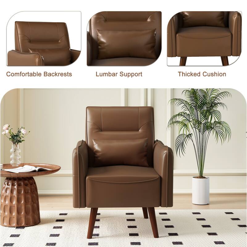 Button Tufted Faux Leather Accent Chair Armchair with Solid Sagwan Wooden Frame