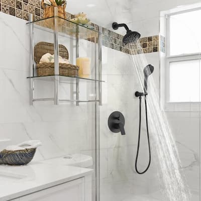 Solid Brass Pressure Balanced Bathroom Shower Faucet Set with 5-Function Rain Shower Head